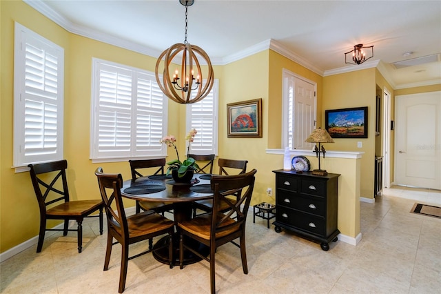 3681 Divot Ln, Sarasota, FL 34232 - dining room featuring a chandelier, crown molding, and light tile patterned floors
