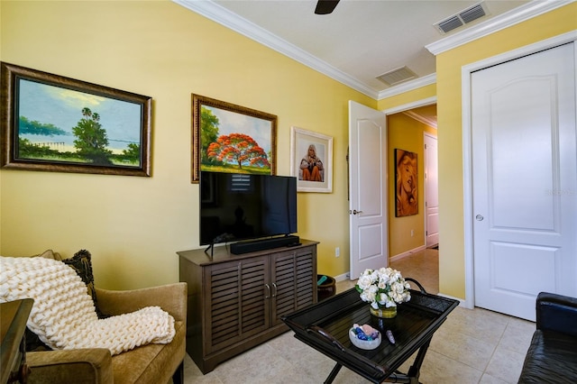 3681 Divot Ln, Sarasota, FL 34232 - living area featuring ornamental molding and light tile patterned floors