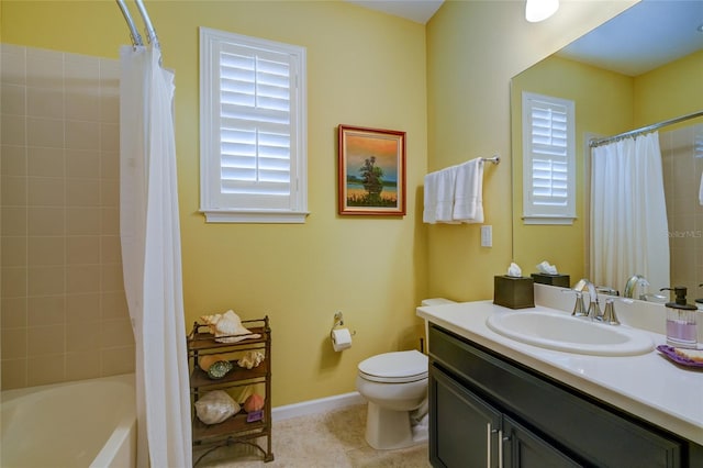 3681 Divot Ln, Sarasota, FL 34232 - bathroom featuring vanity, plenty of natural light, shower / tub combo, and tile patterned flooring