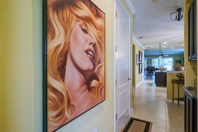 3681 Divot Ln, Sarasota, FL 34232 - hallway featuring crown molding, recessed lighting, and light tile patterned floors