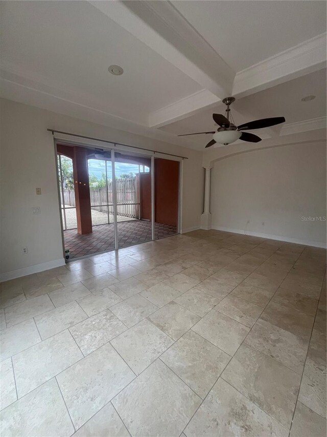 2119-2125 Montclair Dr Unit 2119 & 2125, Sarasota, FL 34231 - spare room featuring ceiling fan, beamed ceiling, and ornamental molding
