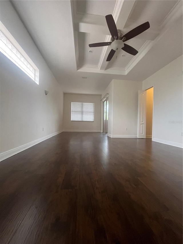 2119-2125 Montclair Dr Unit 2119 & 2125, Sarasota, FL 34231 - empty room with coffered ceiling, ceiling fan, dark wood finished floors, beamed ceiling, and ornamental molding