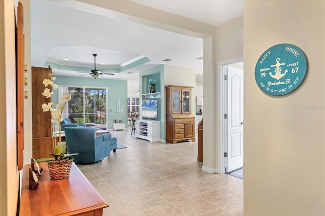 5333 Tide Point Way, Bradenton, FL 34208 - corridor with a raised ceiling and light tile patterned floors