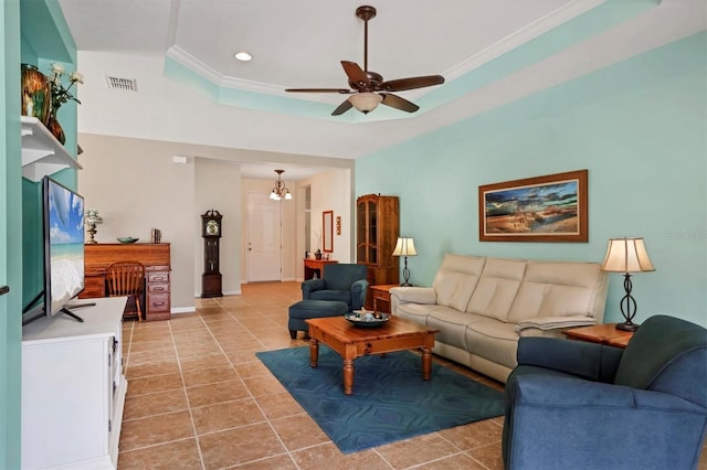 5333 Tide Point Way, Bradenton, FL 34208 - tiled living area with ceiling fan, ornamental molding, and recessed lighting