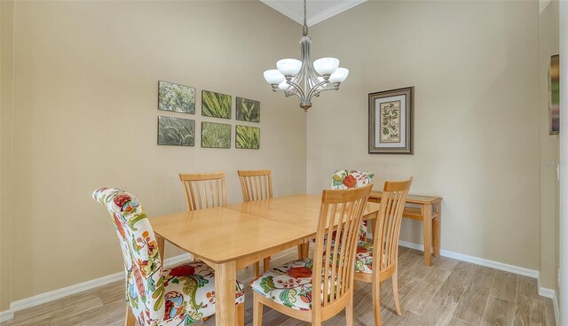 7717 US Open Loop, Lakewood Ranch, FL 34202 - dining area with crown molding, a chandelier, and light wood finished floors