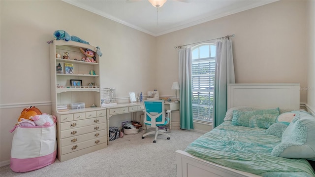 7717 US Open Loop, Lakewood Ranch, FL 34202 - bedroom featuring carpet floors, ornamental molding, and a ceiling fan