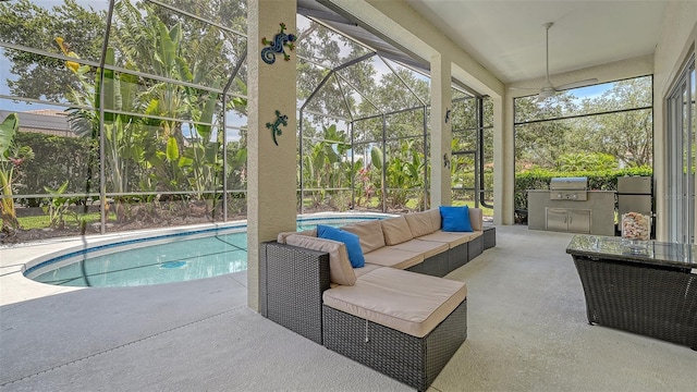 7717 US Open Loop, Lakewood Ranch, FL 34202 - swimming pool featuring a patio area, grilling area, a lanai, and outdoor lounge area
