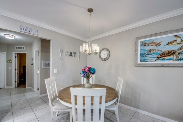 640 Encarnacion St, Punta Gorda, FL 33983 - dining area featuring a chandelier, light tile patterned floors, and crown molding