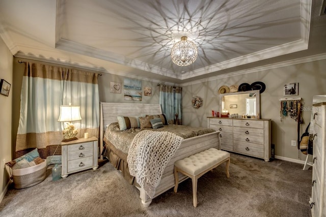 640 Encarnacion St, Punta Gorda, FL 33983 - bedroom featuring a raised ceiling, crown molding, carpet, and a chandelier