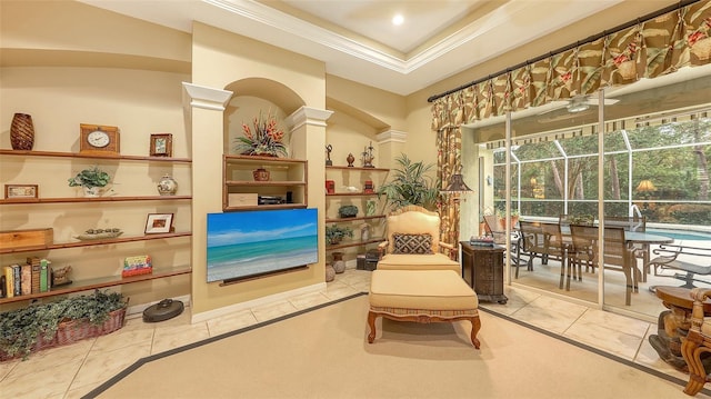 7012 Treymore Ct, Sarasota, FL 34243 - sitting room featuring tile patterned floors and crown molding