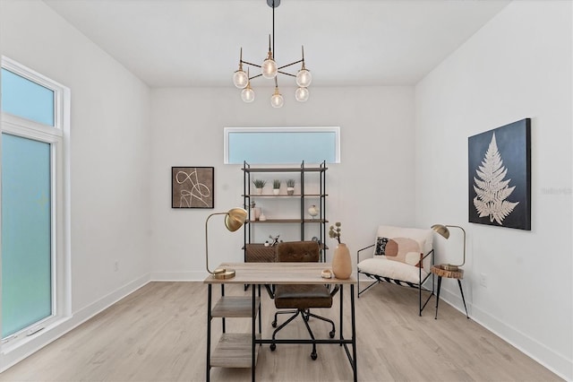 6028 Red Mangrove Ln, Bradenton, FL 34210 - office with light wood-type flooring and a chandelier