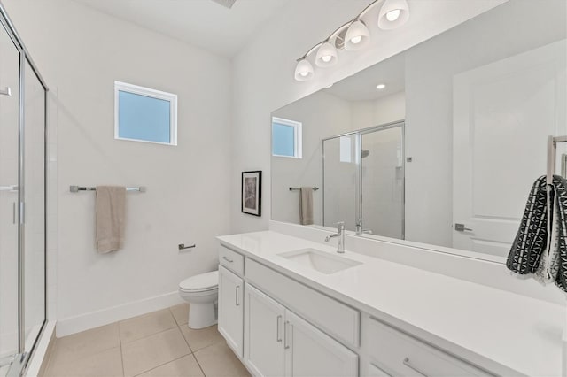 6028 Red Mangrove Ln, Bradenton, FL 34210 - bathroom featuring a stall shower, vanity, and tile patterned floors