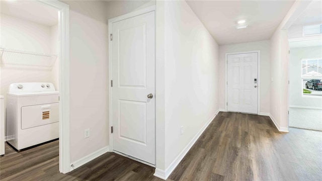 12071 Mountain Island Trl, Parrish, FL 34219 - hall with washer / dryer and dark wood-type flooring