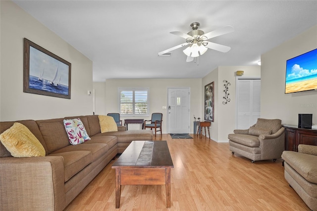409 Archibald Ave, Sarasota, FL 34243 - living room featuring light wood-type flooring and ceiling fan