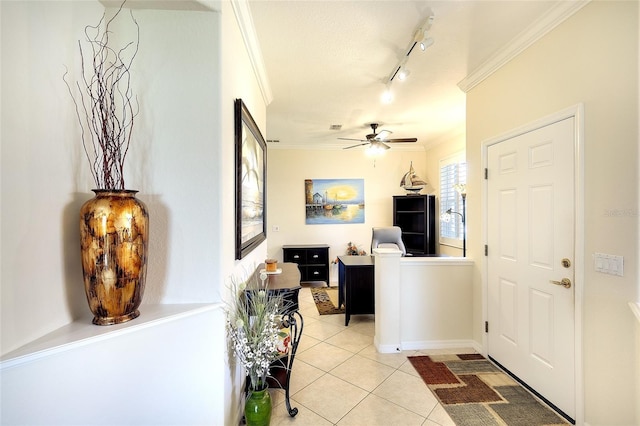 362 Fairway Isles Ln, Bradenton, FL 34212 - entryway with light tile patterned floors, ornamental molding, and ceiling fan