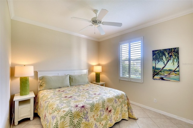 362 Fairway Isles Ln, Bradenton, FL 34212 - tiled bedroom featuring crown molding and a ceiling fan