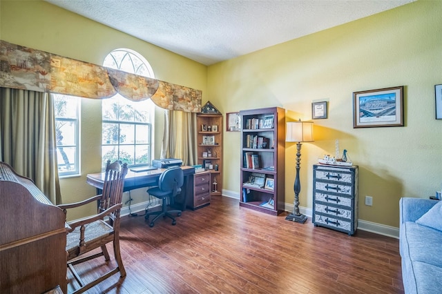 3041 Stonegate Falls Dr, Land O Lakes, FL 34638 - office area with wood finished floors and a textured ceiling