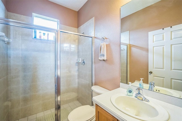 3041 Stonegate Falls Dr, Land O Lakes, FL 34638 - bathroom with vanity, a shower stall, and a textured wall