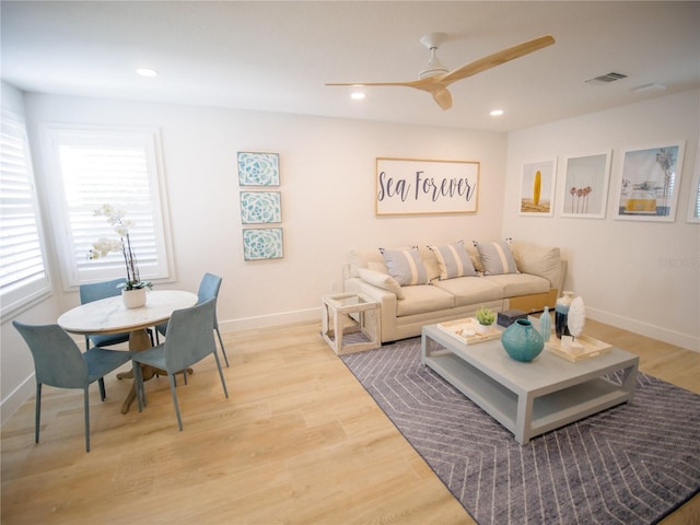 111 6th St N, Bradenton Beach, FL 34217 - living area with ceiling fan, recessed lighting, and light wood-style floors