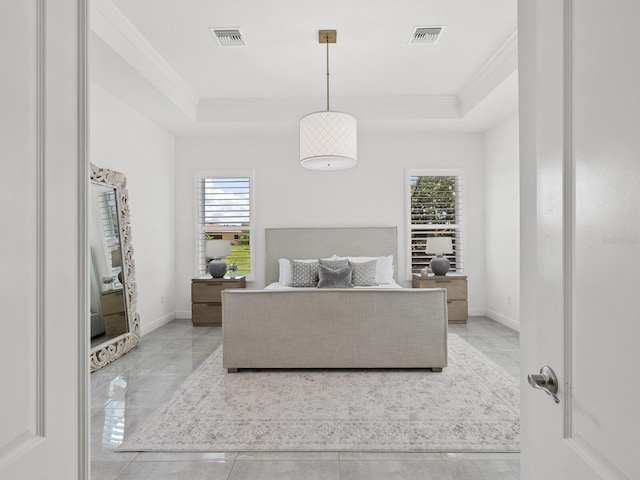 10120 Carnoustie Pl, Bradenton, FL 34211 - bedroom featuring a raised ceiling, multiple windows, and ornamental molding