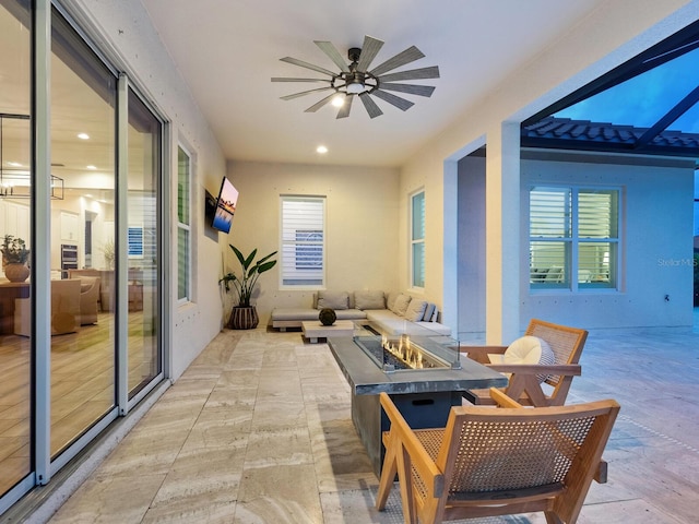 10120 Carnoustie Pl, Bradenton, FL 34211 - view of patio featuring an outdoor fire pit and ceiling fan