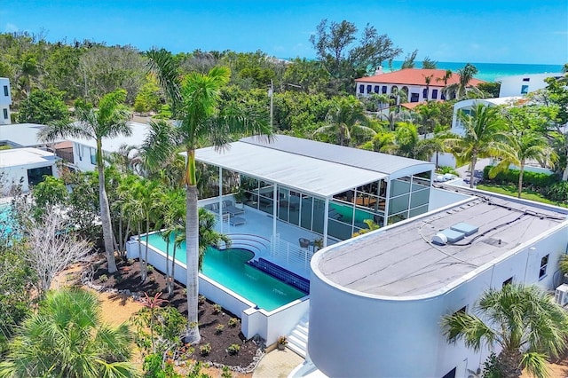 1168 Westway Dr, Sarasota, FL 34236 - bird's eye view of a pool area and a large body of water