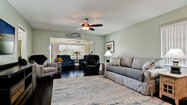 3305 Notre Dame Pl Unit 3305, Bradenton, FL 34207 - living room with wood finished floors and a ceiling fan