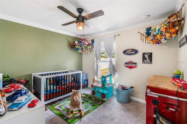 6178 Coliseum Blvd, Port Charlotte, FL 33981 - bedroom with carpet flooring, crown molding, a nursery area, and a ceiling fan