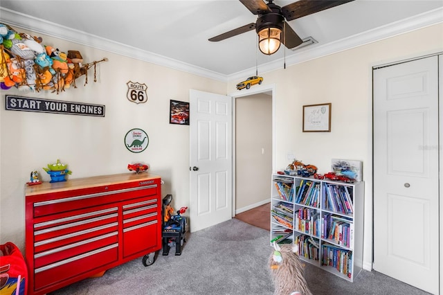 6178 Coliseum Blvd, Port Charlotte, FL 33981 - carpeted bedroom featuring crown molding and a ceiling fan