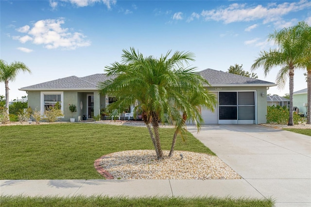6178 Coliseum Blvd, Port Charlotte, FL 33981 - view of front of house with stucco siding, driveway, a front yard, and roof with shingles
