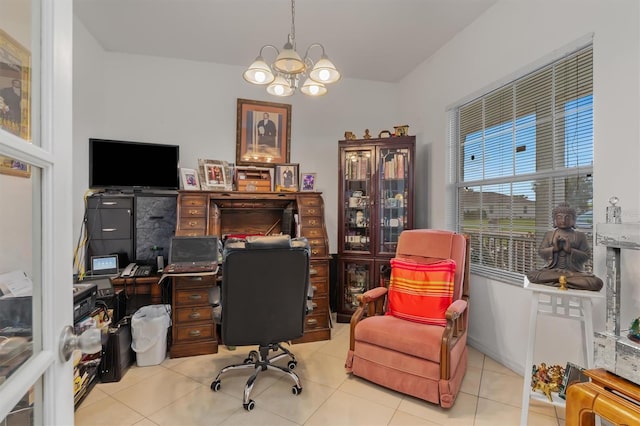 25324 Alicante Dr, Punta Gorda, FL 33955 - office area with a chandelier and light tile patterned floors