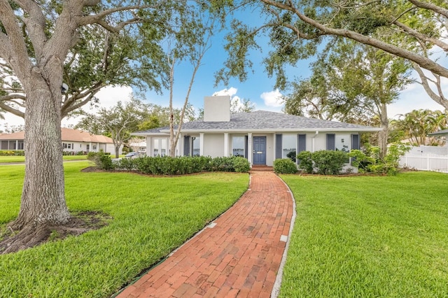 2401 Riverview Blvd, Bradenton, FL 34205 - single story home with a chimney, stucco siding, and roof with shingles