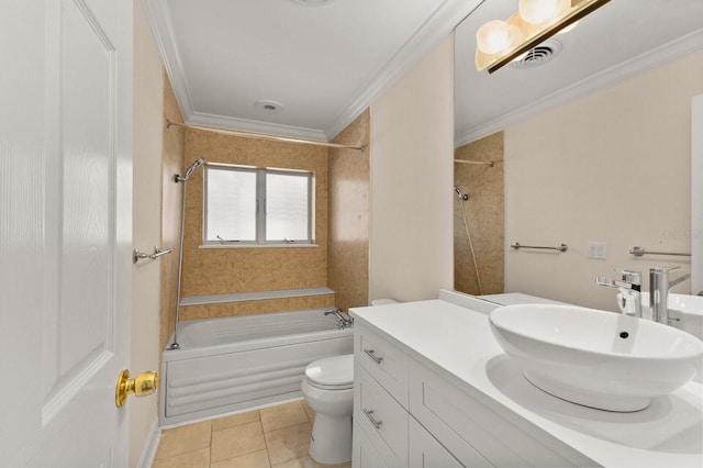 2401 Riverview Blvd, Bradenton, FL 34205 - bathroom with vanity, crown molding, shower / tub combination, and tile patterned floors