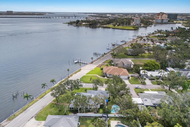 2401 Riverview Blvd, Bradenton, FL 34205 - aerial overview of property's location featuring a large body of water, a notable bridge, and nearby suburban area