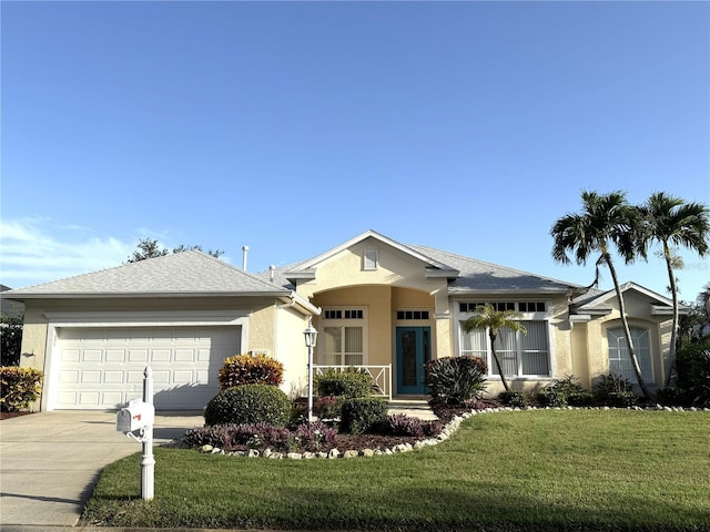 8616 15th Ave NW, Bradenton, FL 34209 - single story home with driveway, a garage, stucco siding, a front yard, and a shingled roof