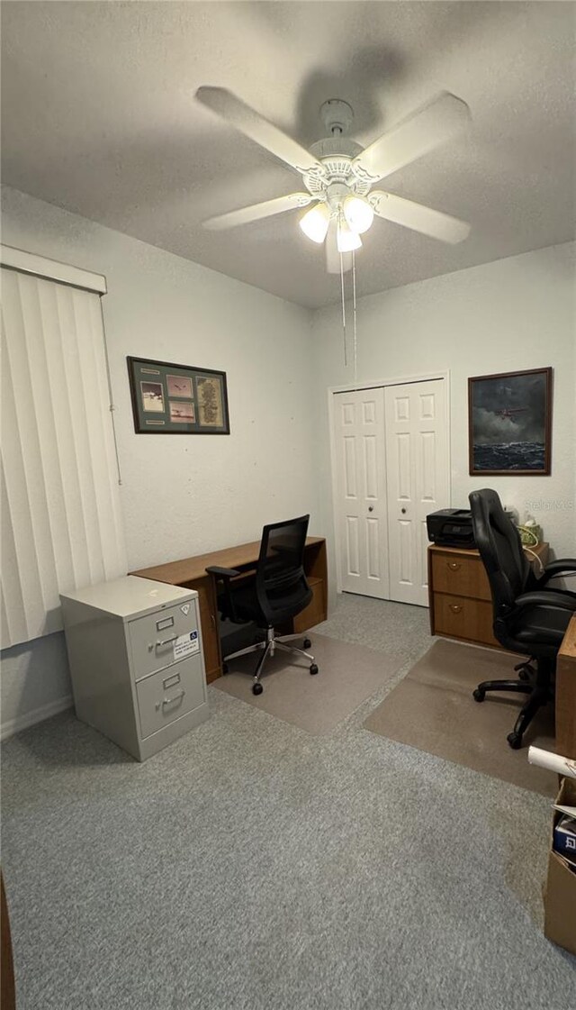 8616 15th Ave NW, Bradenton, FL 34209 - office area featuring carpet, a textured ceiling, and ceiling fan