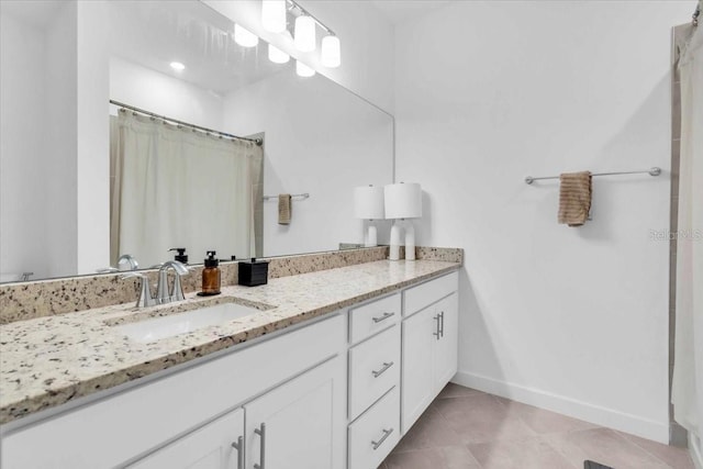15131 Sunny Day Dr, Bradenton, FL 34211 - full bath with vanity, tile patterned flooring, and a shower with shower curtain