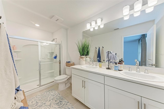 5711 Archipelago St, Nokomis, FL 34275 - bathroom featuring a stall shower, tile patterned flooring, and double vanity