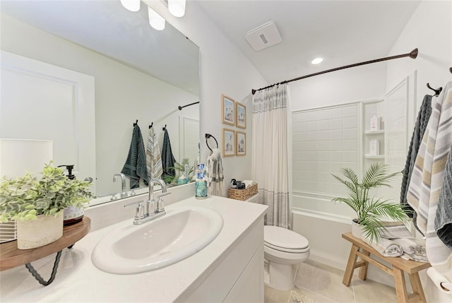 5711 Archipelago St, Nokomis, FL 34275 - full bathroom featuring vanity, shower / tub combo with curtain, and tile patterned floors