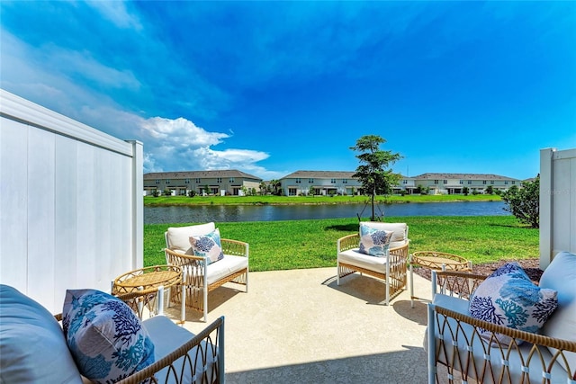 5711 Archipelago St, Nokomis, FL 34275 - view of patio / terrace featuring a water view, a residential view, and an outdoor living space