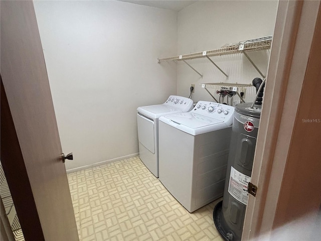 4199 66th Street Cir W Unit 4199, Bradenton, FL 34209 - laundry area with water heater, independent washer and dryer, and brick patterned flooring