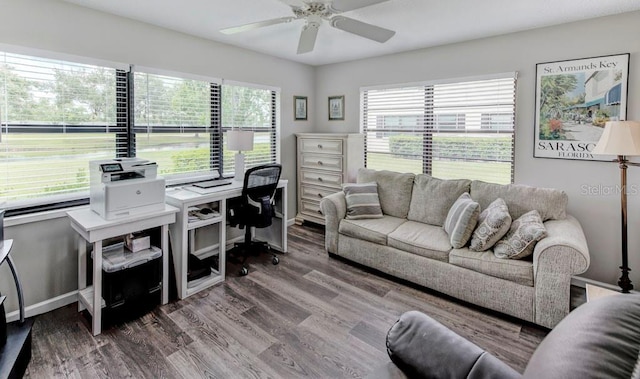 7110 Fairway Bend Ln Unit 181, Sarasota, FL 34243 - office area featuring a ceiling fan and wood finished floors