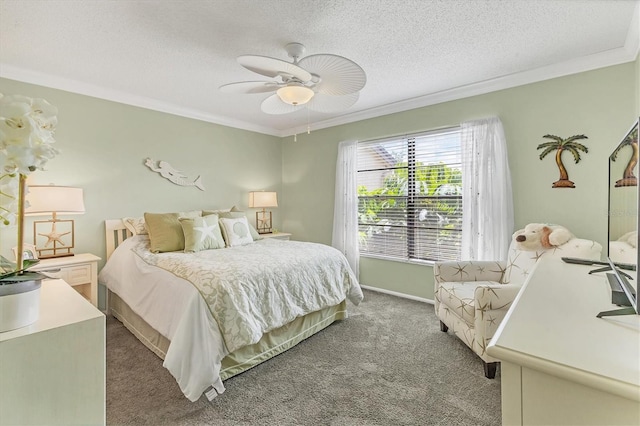 3810 75th St W Unit 128, Bradenton, FL 34209 - carpeted bedroom featuring crown molding, ceiling fan, and a textured ceiling