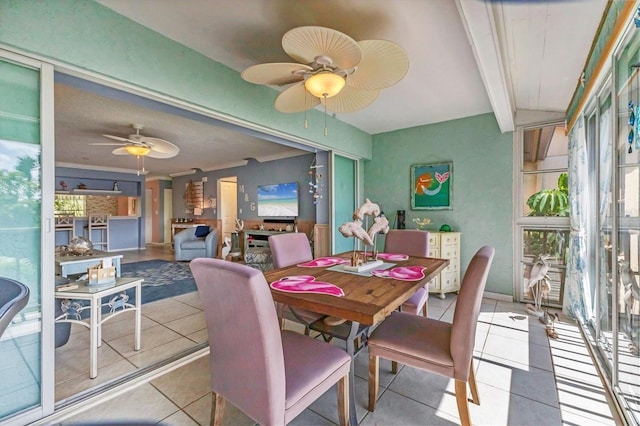 3810 75th St W Unit 128, Bradenton, FL 34209 - tiled dining space featuring ceiling fan and beamed ceiling