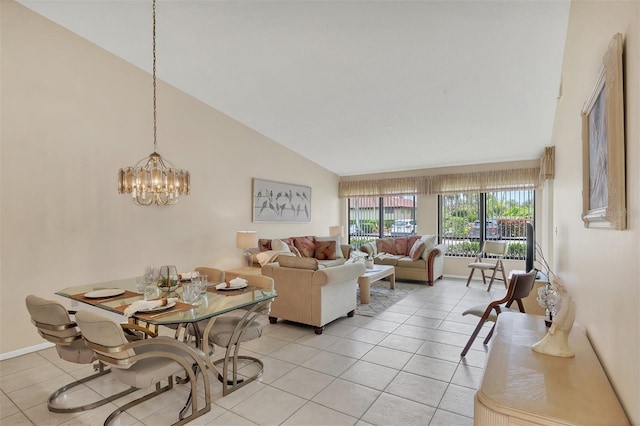 3617 Yellow Pine Ct Unit 144, Sarasota, FL 34238 - living room with a chandelier, light tile patterned floors, and high vaulted ceiling