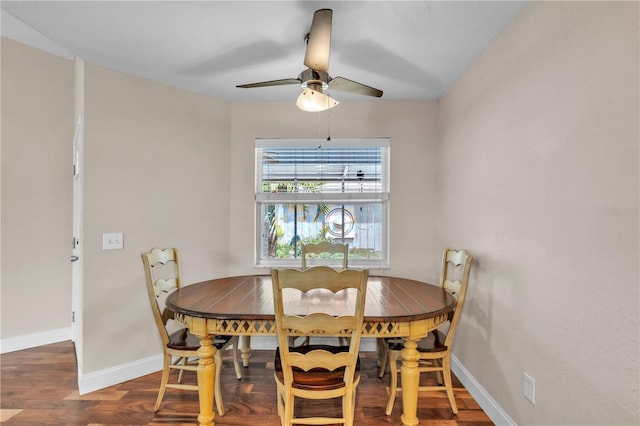 2218 Woodmere Rd, Venice, FL 34293 - dining space with wood finished floors and ceiling fan