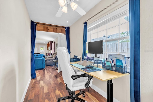 2218 Woodmere Rd, Venice, FL 34293 - office space featuring wood finished floors and a ceiling fan