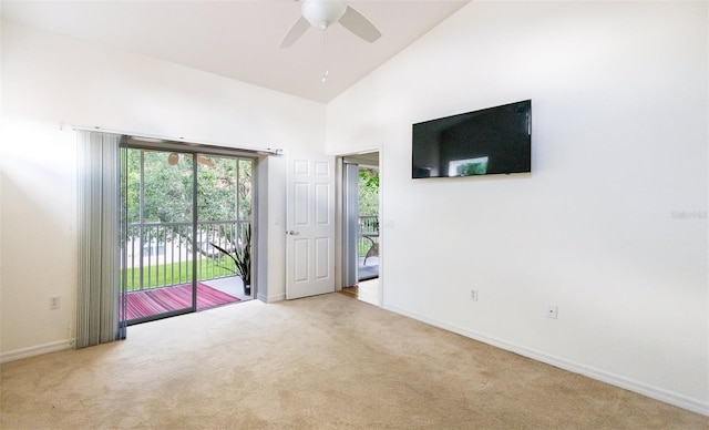 7137 Cedar Hollow Cir, Bradenton, FL 34203 - spare room with carpet flooring, a ceiling fan, and high vaulted ceiling