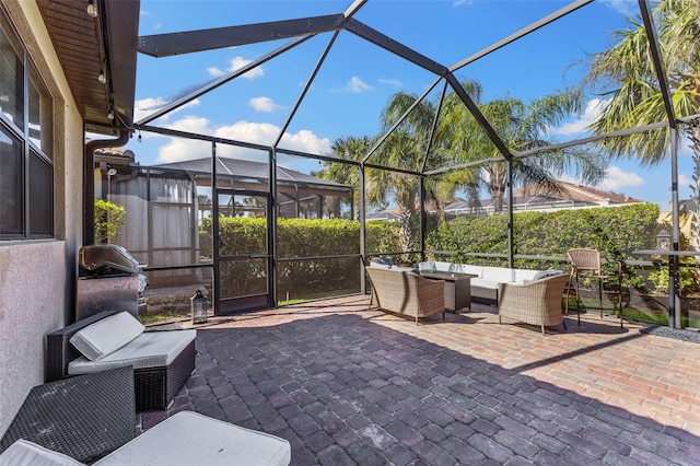 19023 Mangieri St, Venice, FL 34293 - view of patio with an outdoor living space, a lanai, and grilling area