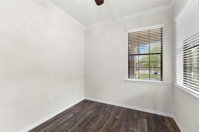 19023 Mangieri St, Venice, FL 34293 - empty room featuring dark wood-type flooring, crown molding, and ceiling fan